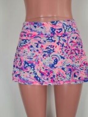 Lilly Pulitzer Luxletic Skort Pink Blue Athletic Skirt Women L Stretch  Paisley